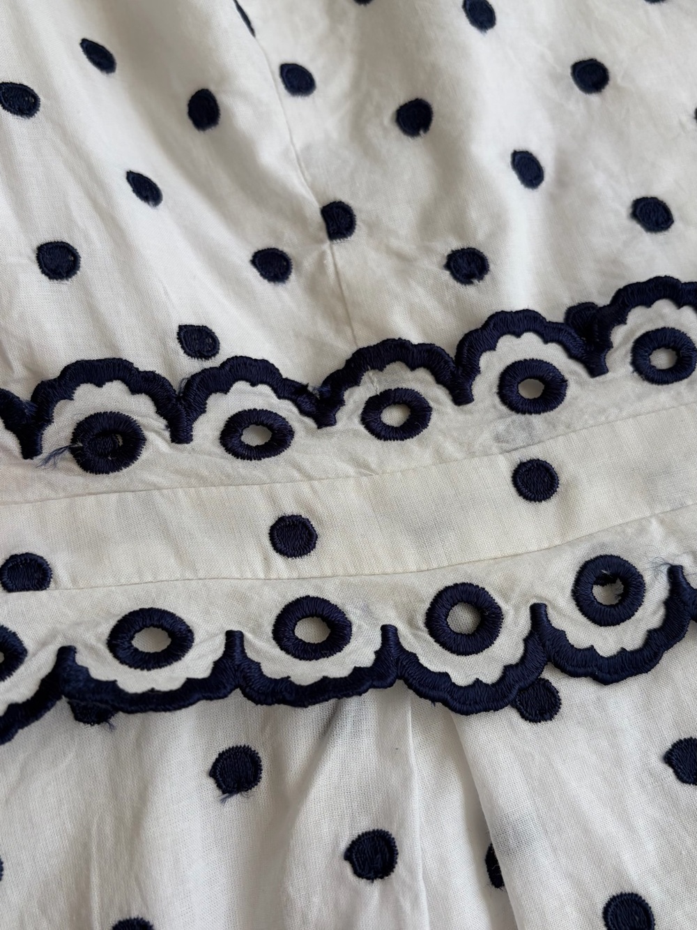 BODEN Kimberly Embroidered White with Navy Polka Dots Dress UK 10R / US 6R - Picture 8 of 13
